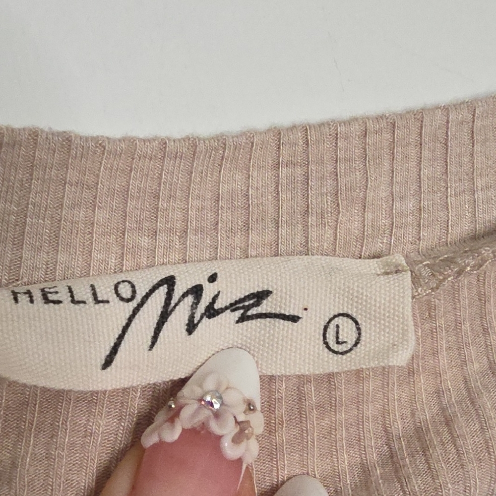 Hello MIZ Ribbed Short Sleeve Midi Dress in Light Beige - Picture 2 of 3